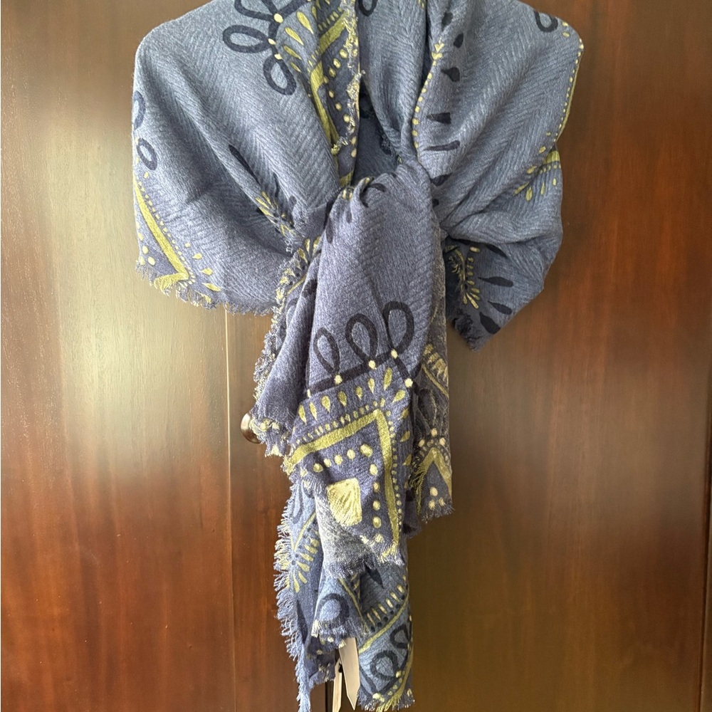 Blue and Yellow Patterned Scarf/Pashmina